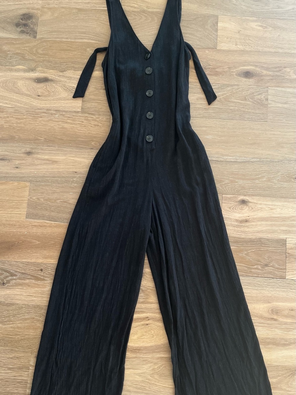 Topshop Black Button-Front Wide Leg Jumpsuit with Pockets